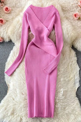 Robe moulante élégante en tricot à col en V croisé et taille fine